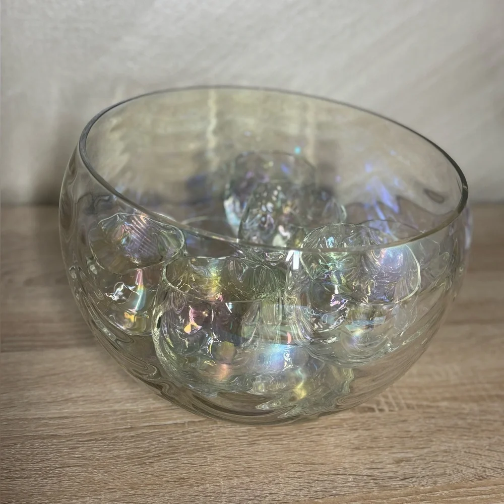 Iridescent Luster Punch Bowl & 10 Cups Mermaid Scales West Virginia Glass
